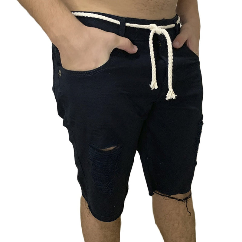 Kit 5 Bermudas Jeans Masculina Rasgada Com Cordão