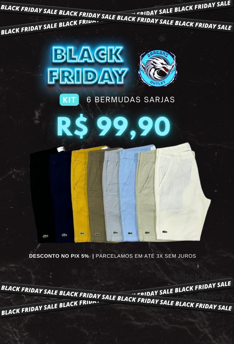 KIT COM 06 BERMUDAS SARJA PREMIUM LACOSTE