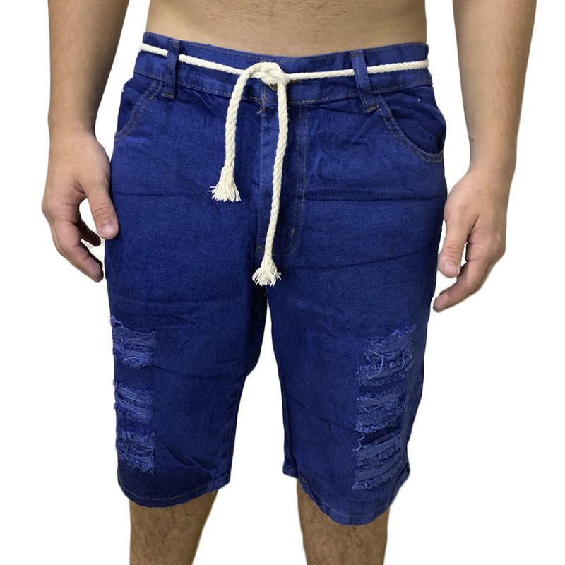 Kit 5 Bermudas Jeans Masculina Rasgada Com Cordão