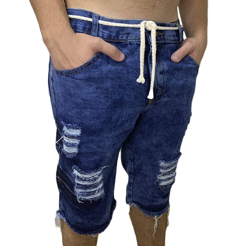 Kit 5 Bermudas Jeans Masculina Rasgada Com Cordão