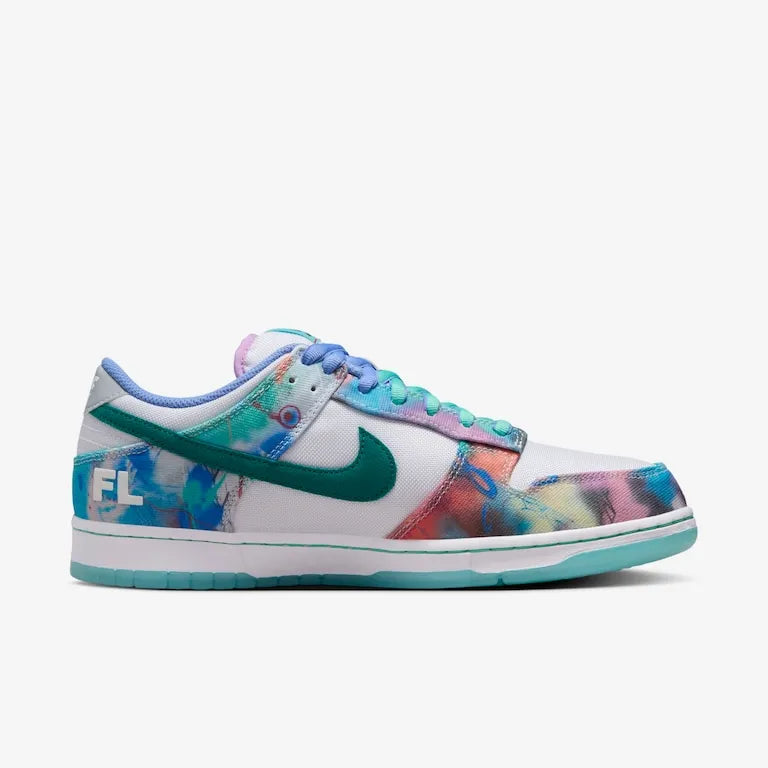 Futura Laboratories x Nike SB Dunk Low White and Geode Teal