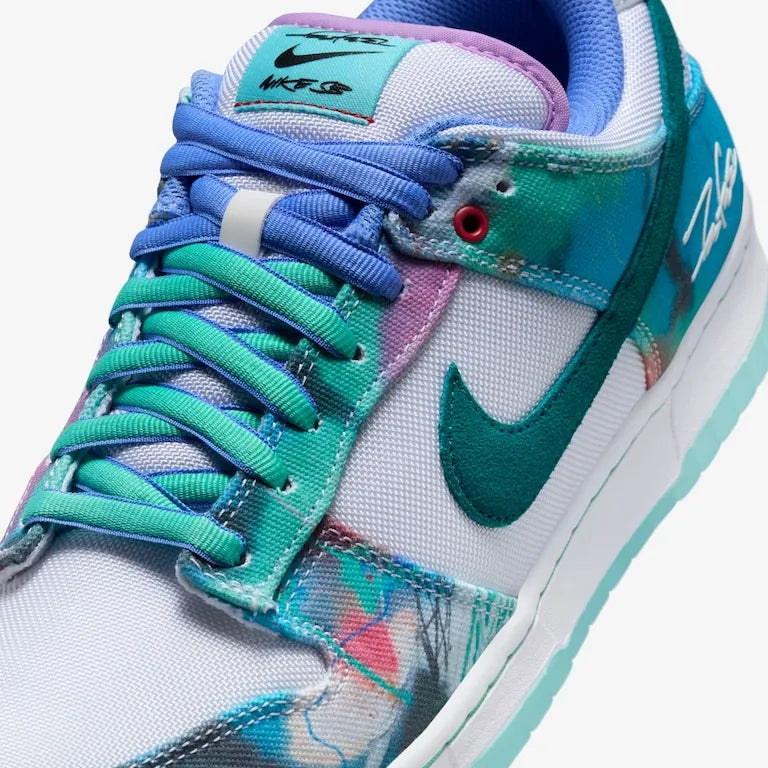 Futura Laboratories x Nike SB Dunk Low White and Geode Teal